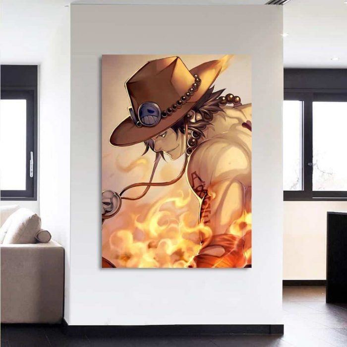 One Piece Ace Burning Flame Orange Portrait 1pc Canvas Print 3 - One Piece Store