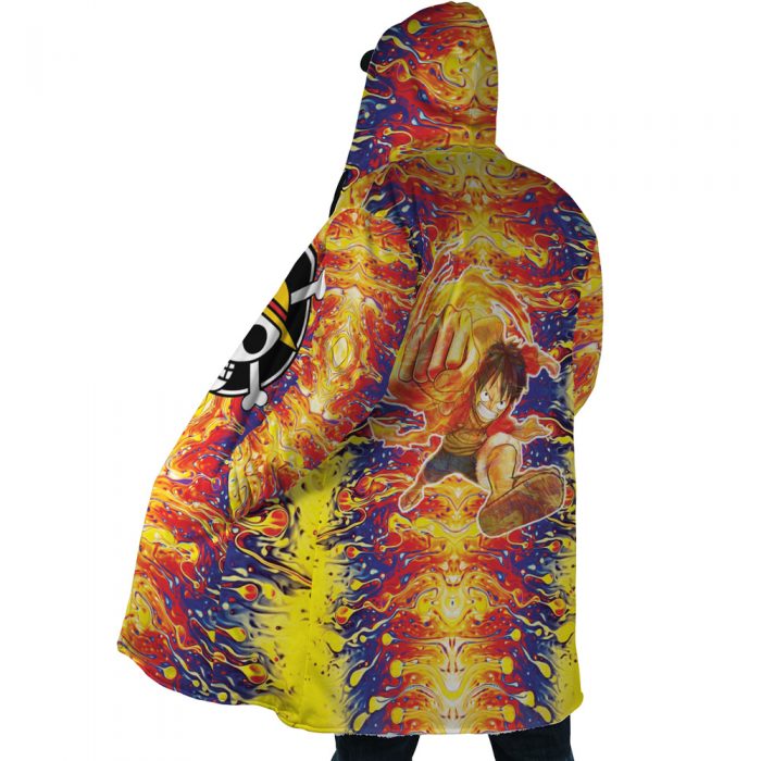 Trippy Luffy One Piece AOP Hooded Cloak Coat SIDE Mockup - One Piece Store
