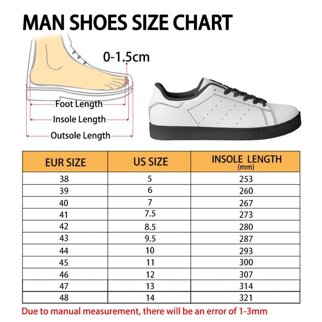 Skate Man Shoes Size Chart - One Piece Store