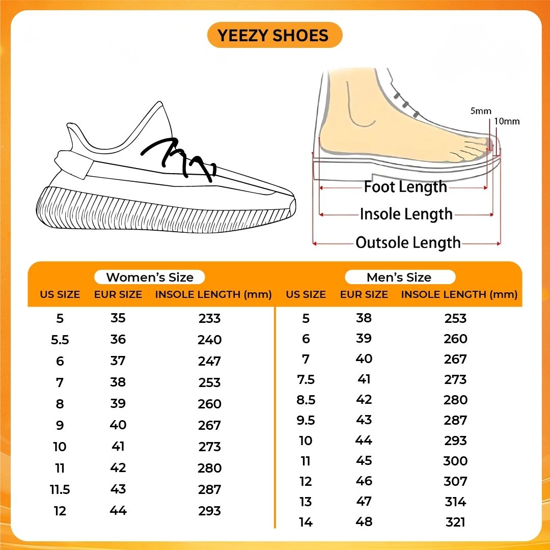 Yeezy Shoes Size Chart - One Piece Store