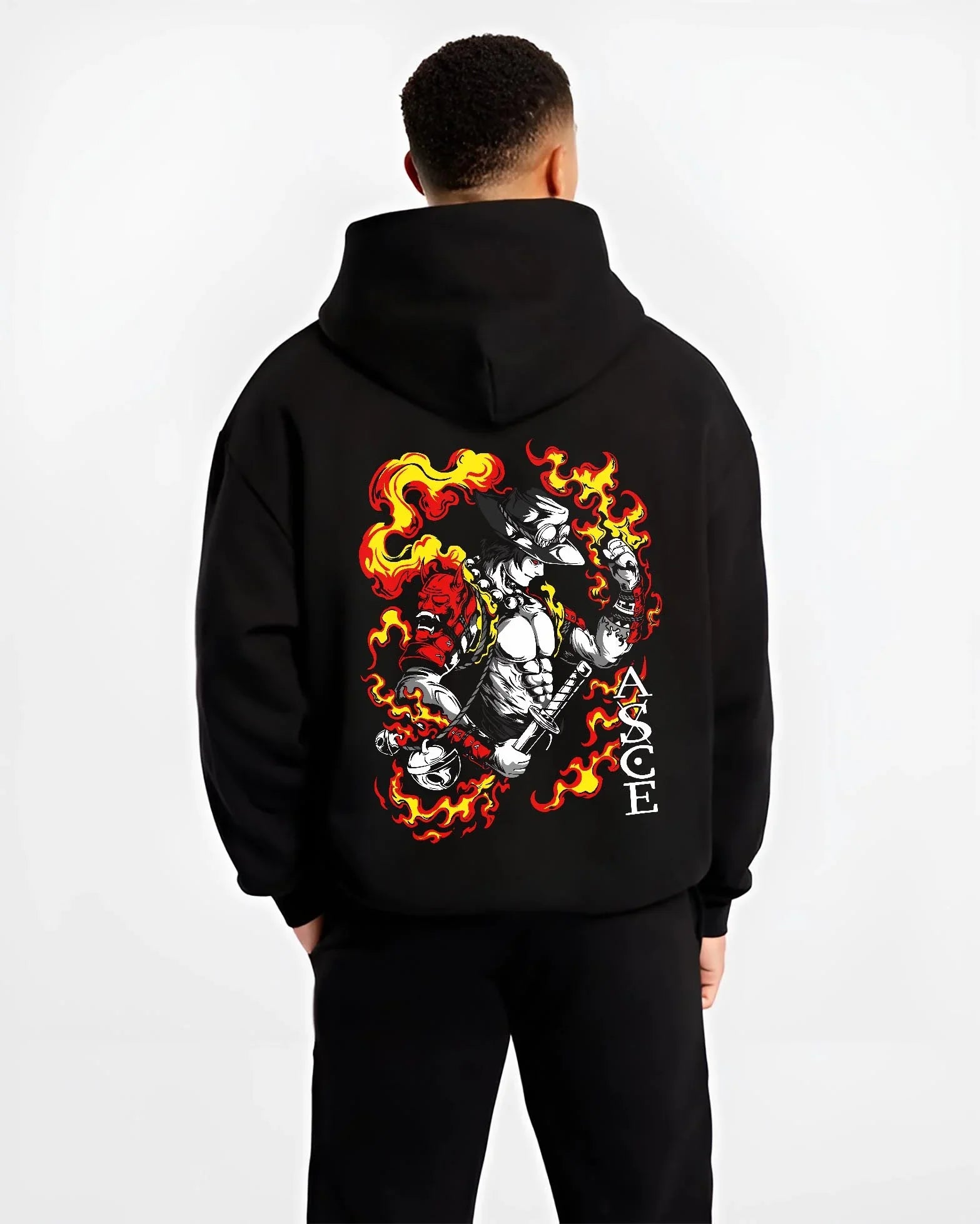 ACEFLME B.black hoodie male back view - One Piece Store