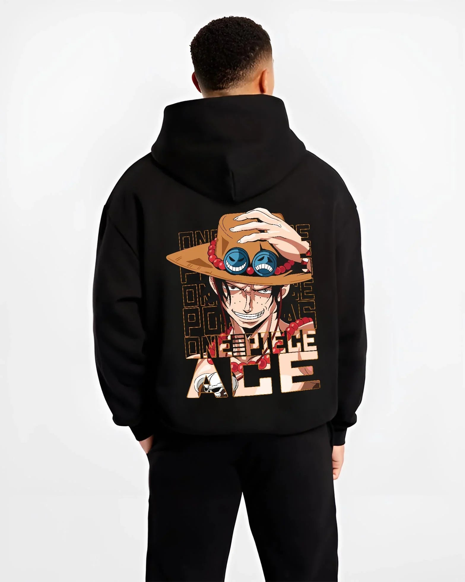 ACEV8 B.black hoodie male back view - One Piece Store