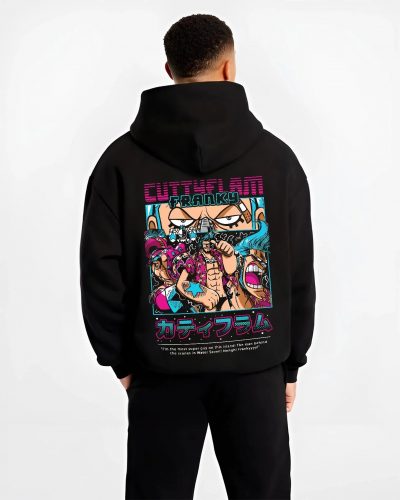 FRNKCYB B.black hoodie male back view - One Piece Store