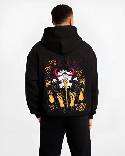 GOROSAT B.black hoodie male back view - One Piece Store