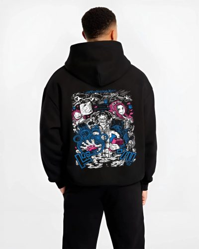 KUMA2EX B.black hoodie male back view - One Piece Store