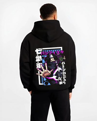 KUMAPW B.black hoodie male back view - One Piece Store