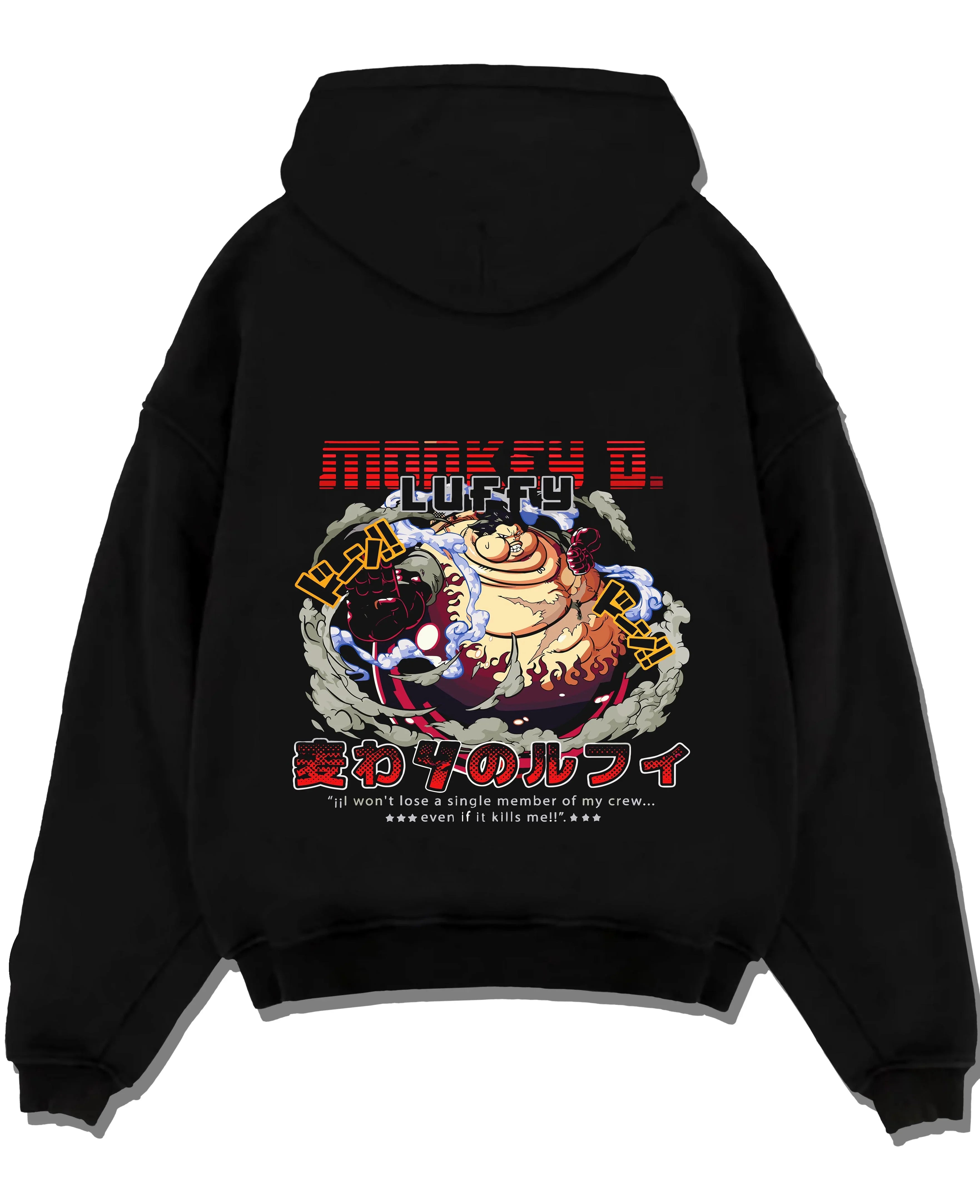 LUFCAPT A.black hoodie flat back design - One Piece Store