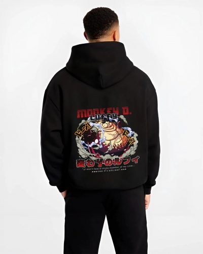 LUFCAPT B.black hoodie male back view - One Piece Store
