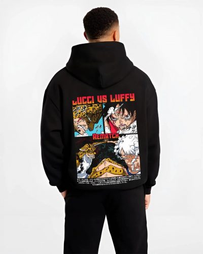 LUVSLUF B.black hoodie male back view - One Piece Store