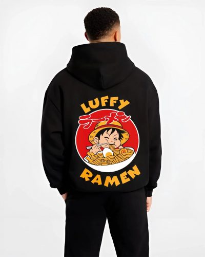 RAMENLF B.black hoodie male back view - One Piece Store