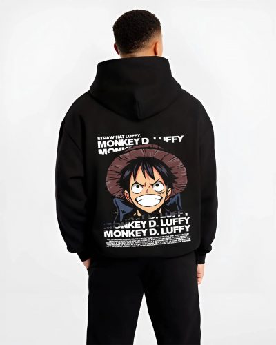 RUBPIRA B.black hoodie male back view - One Piece Store