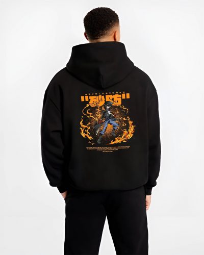 sabo one piece black hoodie male back view - One Piece Store
