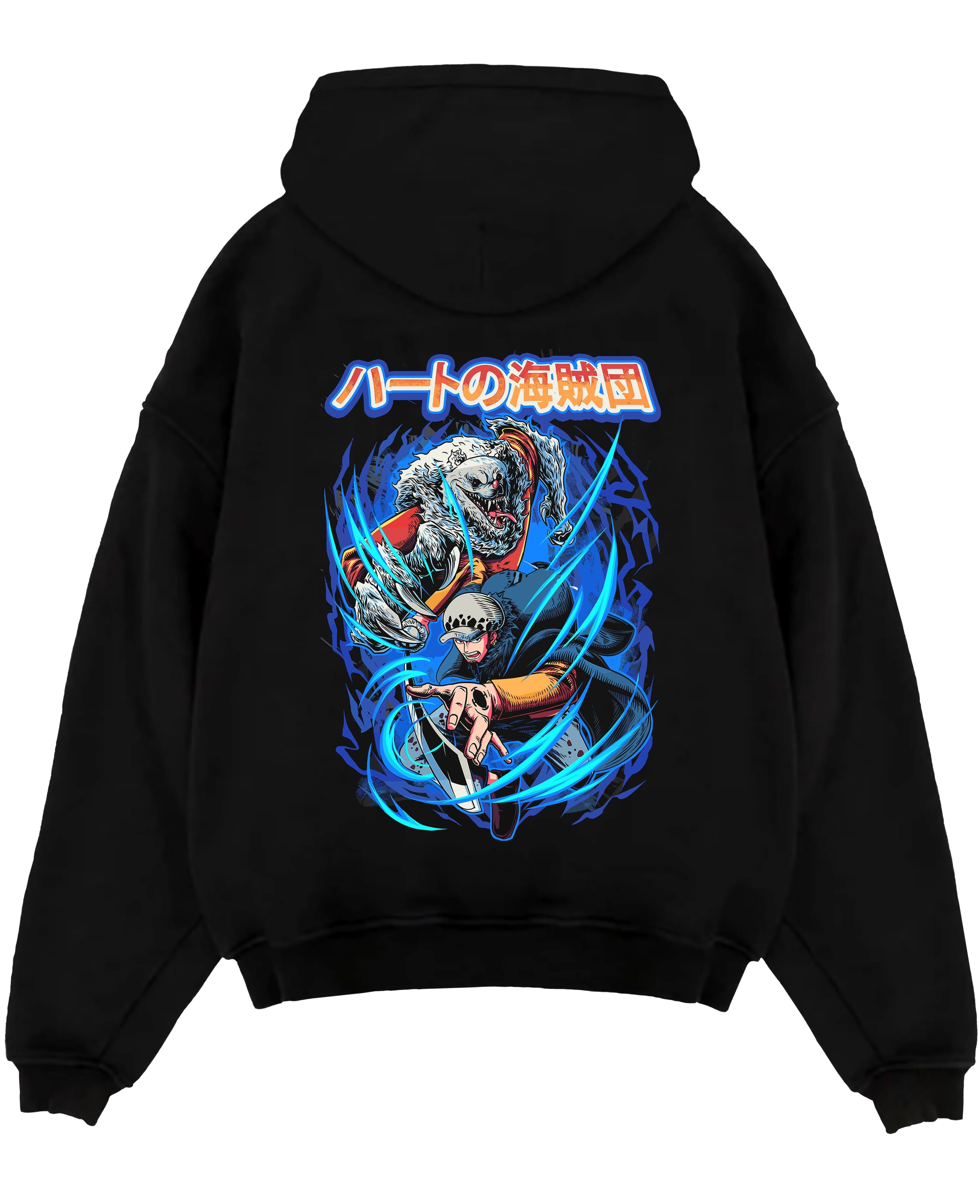 trafalgar law bepo one piece black hoodie flat back design - One Piece Store
