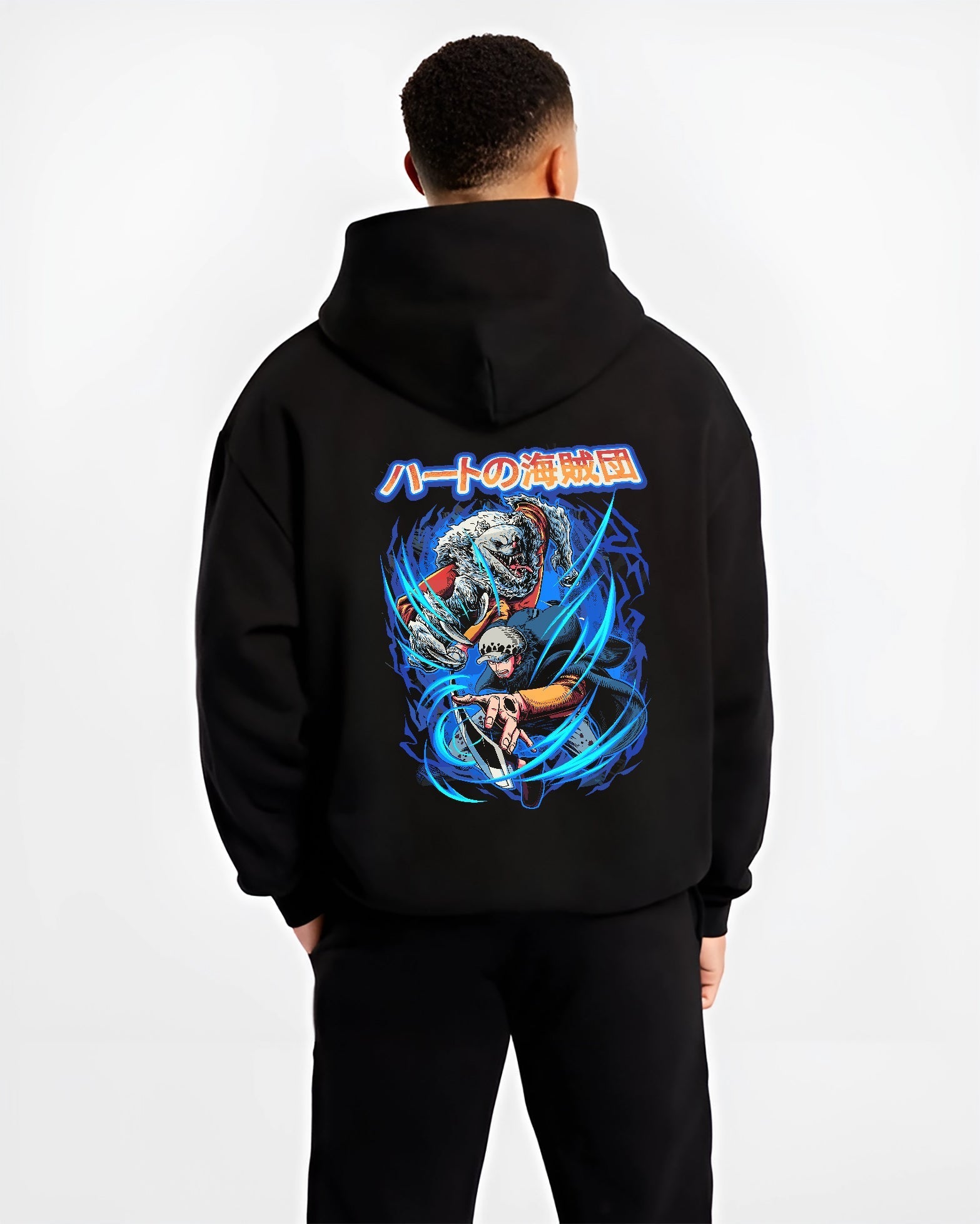 trafalgar law bepo one piece black hoodie male back view - One Piece Store