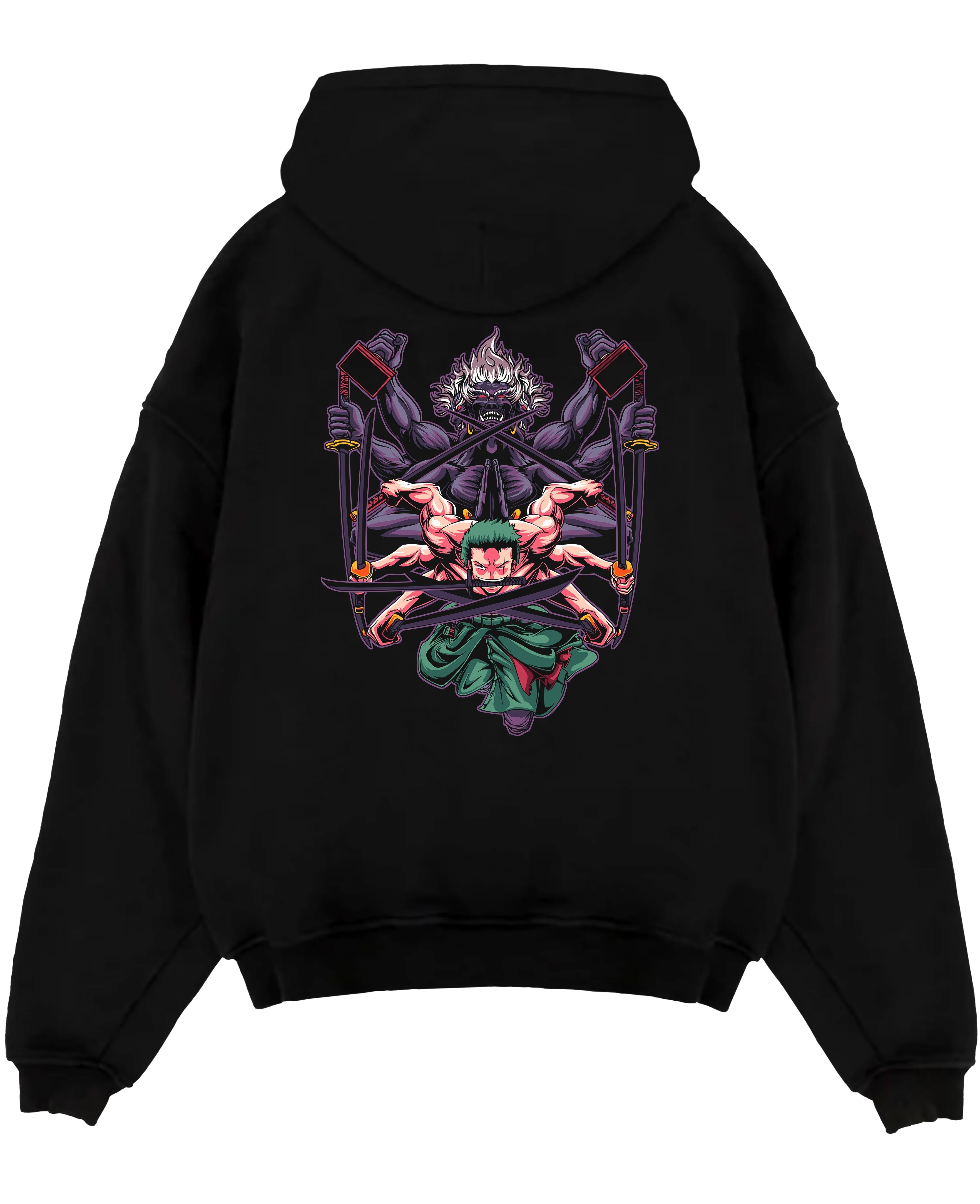zoro one piece black hoodie flat back design - One Piece Store