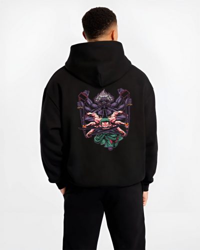 zoro one piece black hoodie male back view - One Piece Store
