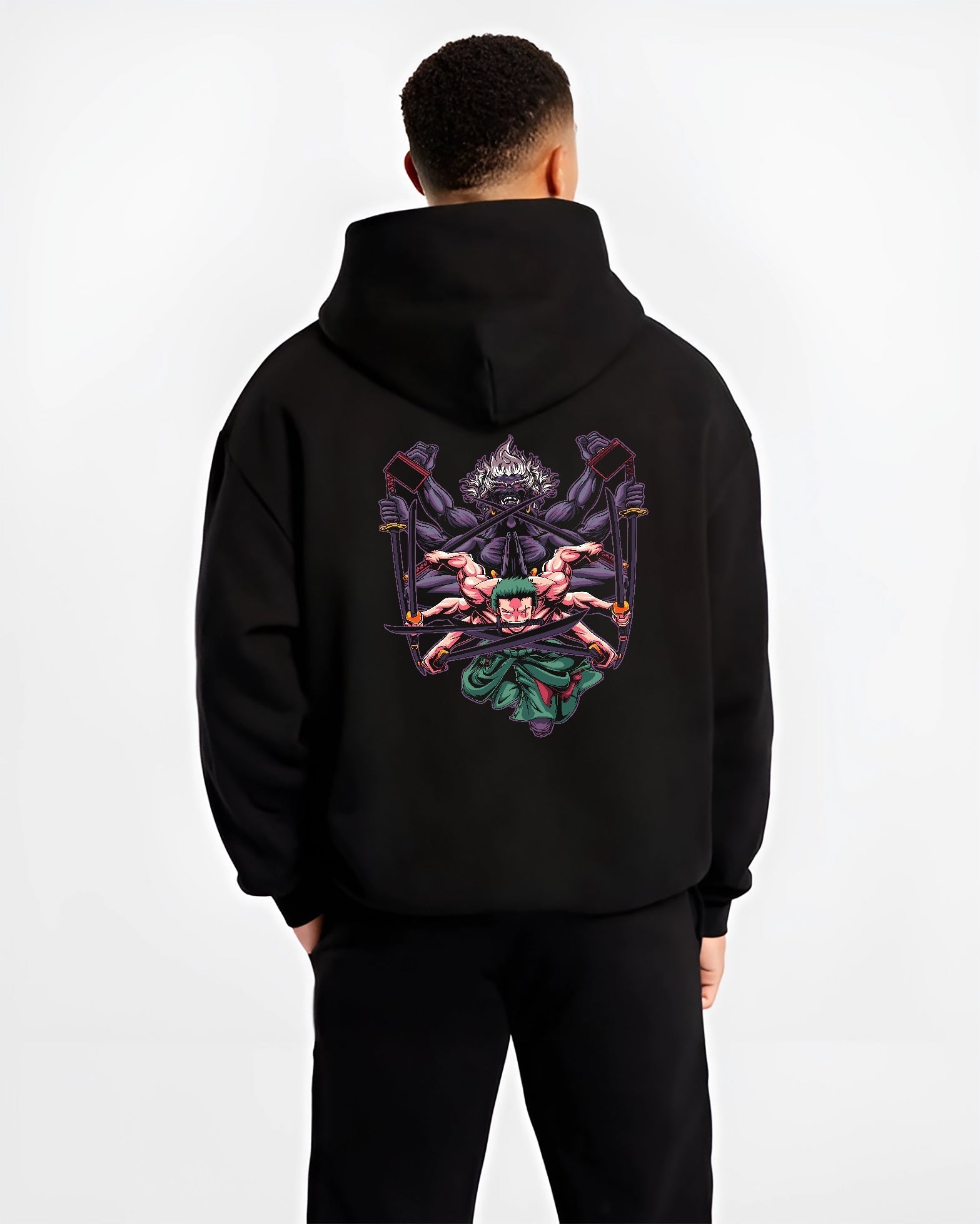 zoro one piece black hoodie male back view - One Piece Store